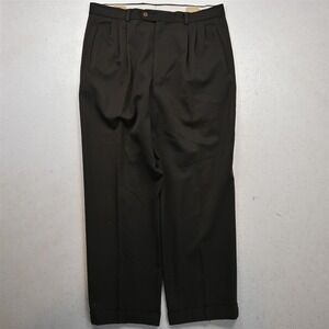 Vtg Bespoke 34x30 Brown 100% Wool Pleated Cuffed Baggy Dress Mens Pants